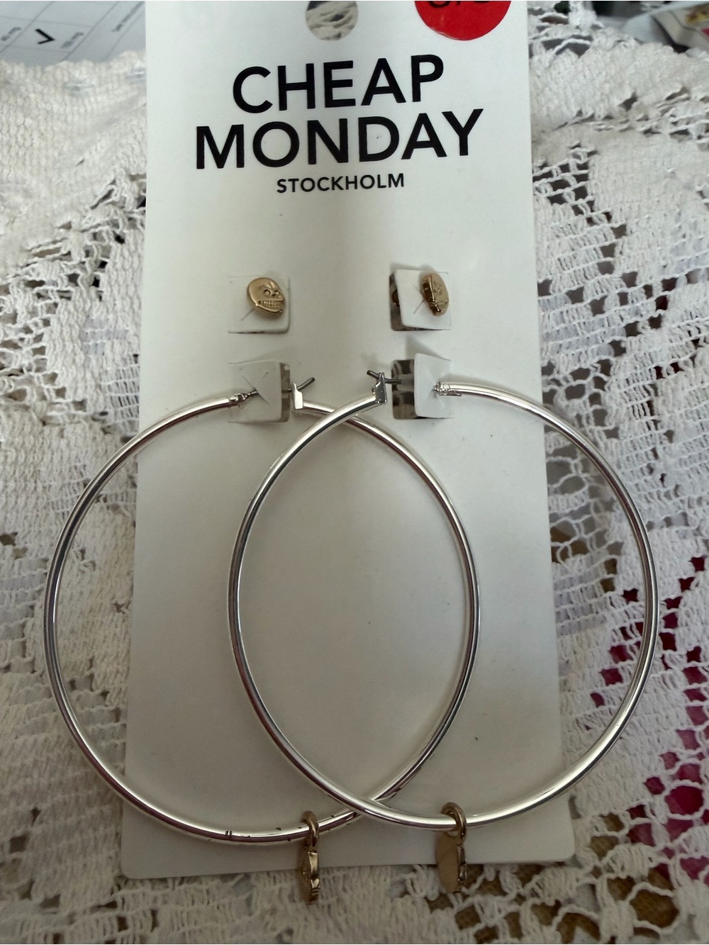 Cheap Monday Silver Hoop Earrings with Small Charms and studs!
